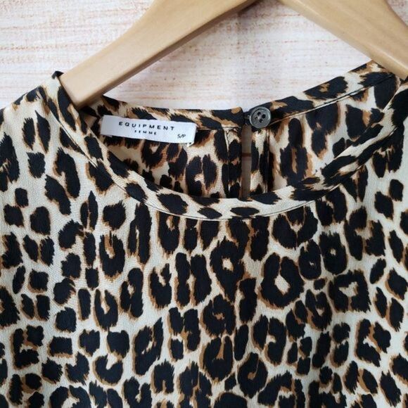 Equipment Aubrey Leopard Spotted 100% Silk 3/4 Sleeve Shift Dress Women's Small - Picture 10 of 14